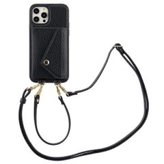 Selencia Sera Phone Case with Cord and Envelope Card Holder Apple iPhone 12 (Pro) - Black