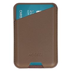 Accezz Magnetic Leather Card Holder - Compatible with Apple Find My - Coffee Brown