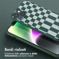 Selencia Siliconen design hoesje met afneembaar koord Apple iPhone 14 Plus - Irregular Check Green
