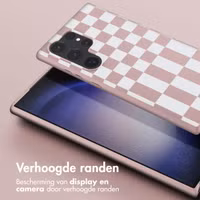 Selencia Siliconen design hoesje met afneembaar koord Samsung Galaxy S23 Ultra - Irregular Check Sand Pink