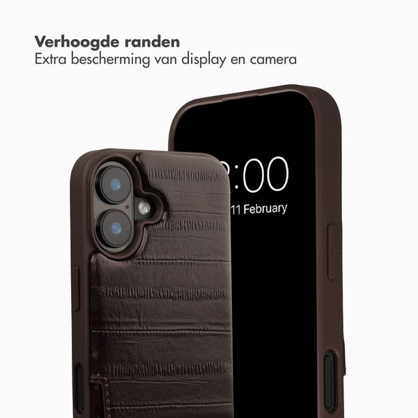 Selencia Nova Real Leather Backcover met Koord en Pashouder Apple iPhone 17 - Dark Chocolate