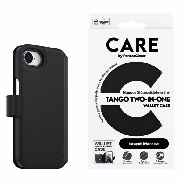 CARE by PanzerGlass Tango 2 in 1 Wallet Case MagSafe Apple iPhone 16e - Black