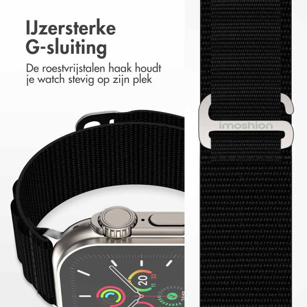 imoshion Nylon Alpine bandje Apple Watch Series 1 t/m 9 / SE (38/40/41 mm) | Series 10 (42 mm) - Zwart