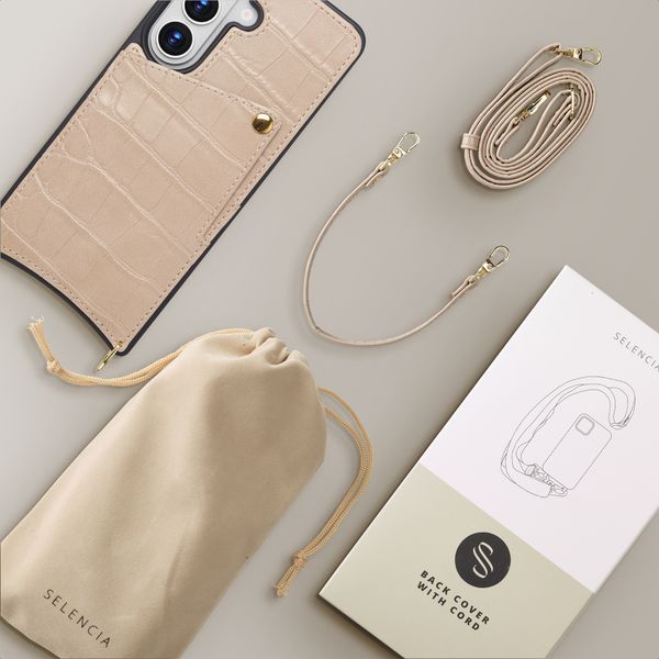 Selencia Nova Croco Phone Case with Cord and Card Holder Samsung Galaxy S26 - Beige