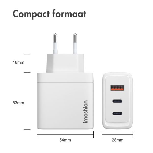 imoshion Wall Charger 65 Watt | 2x USB-C + 1x USB-A - Wit