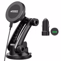 Accezz Telefoonhouder auto met MagSafe - Draadloze oplader - Dashboard en voorruit - Zwart