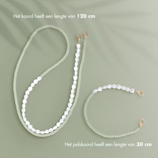 Selencia Telefoonkoorden set met Parels en Elastiekjes - Pistache Cream