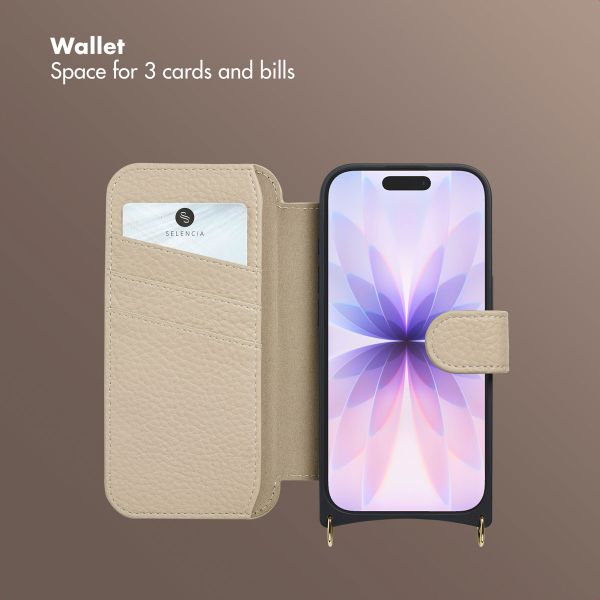 Selencia Riva Bookcase with MagSafe and phone strap Apple iPhone 17 - Beige