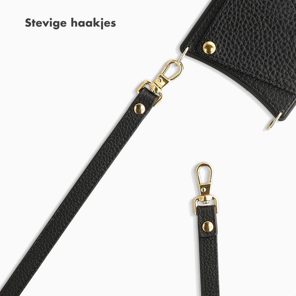 Selencia Real Leather Crossbody telefoonkoord - Zwart