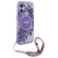Guess MagSafe IML Flowers Case met beads strap Apple iPhone 16 - Purple