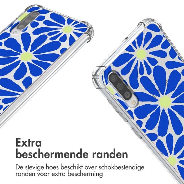 imoshion Design hoesje met koord Samsung Galaxy A50 - Cobalt Blue Flowers Connect