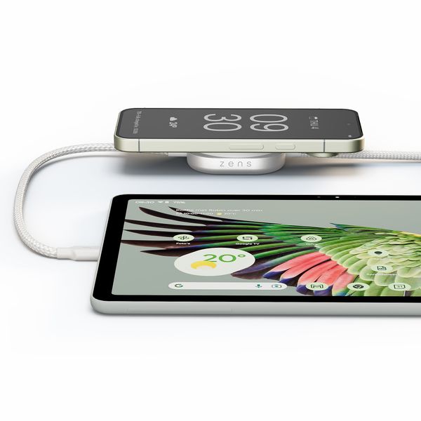 Zens Pro 2 USB-C Kabel met Draadloze Oplader voor telefoon / earbuds - MagSafe en Qi2 - Wit