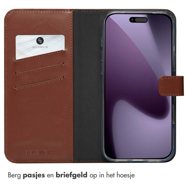 Selencia Echt Leren Bookcase Apple iPhone 17 Pro Max - Lichtbruin