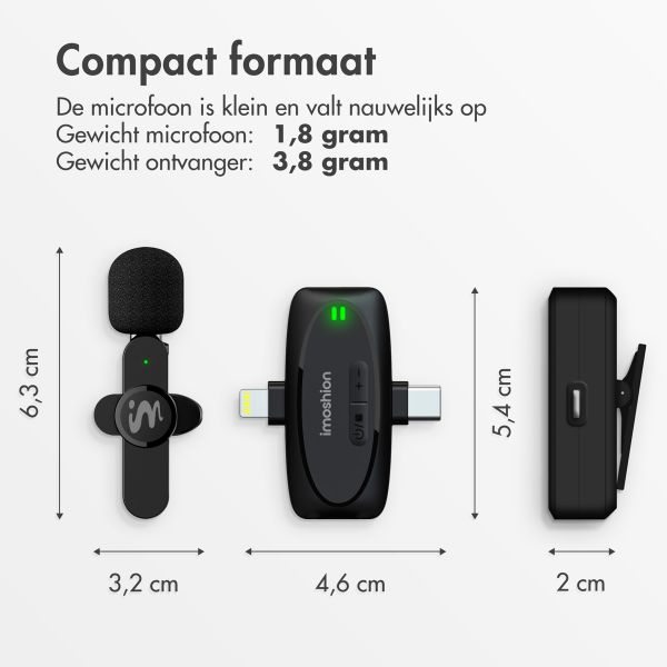 imoshion Duo Pack Mini microfoon voor telefoon - Dasspeld microfoon - Draadloos - AUX / 3,5 mm / Lightning / USB-C