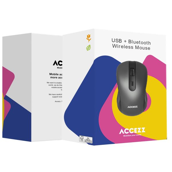 Accezz Wireless Mouse - Bluetooth / USB-A Adapter - Grey