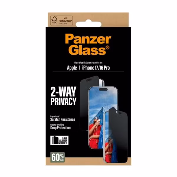 PanzerGlass Privacy Ultra-Wide Fit Anti-Bacterial Screenprotector incl. applicator Apple iPhone 17
