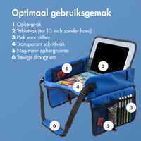 imoshion Reistafel - tablethouder auto - 7 opbergvakken - inclusief 2 kleurplaten - Blauw