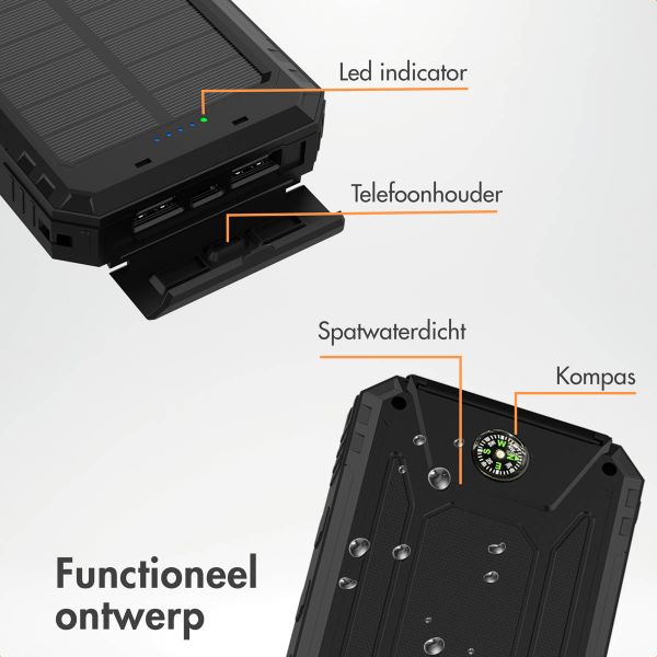 imoshion Solar Powerbank met Zonnepaneel - Quick Charge en Power Delivery - 10.000 mAh - Zwart
