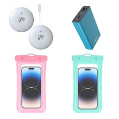 imoshion Zomerpakket | Wireless Tag voor Apple (2-pack) + Universele Waterproof Pouch (2-pack) - Roze/Turquoise + Ultra Series Powerbank 20.000 mAh - Petrol Green