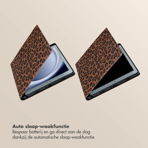 Selencia Sabi Bookcase met panterprint Samsung Galaxy Tab A9 Plus - Mocha Brown