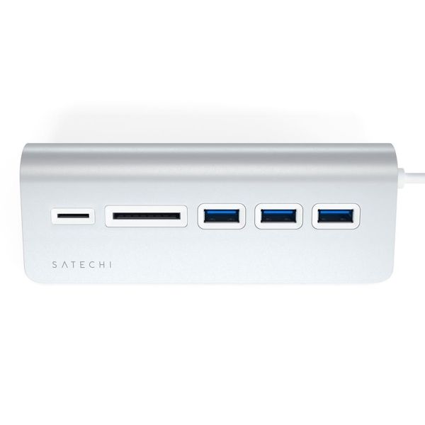 Satechi Aluminum USB Desktop Hub | USB-C naar 3x USB-A en (Micro)SD kaartlezer - Zilver