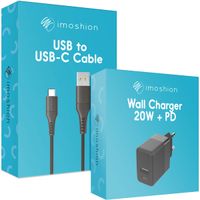 imoshion Wall Charger met USB-C naar USB kabel - Oplader - Gevlochten textiel - 20 Watt - 0,5 meter - Zwart