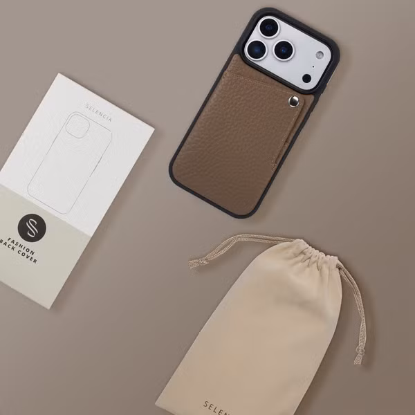 Selencia Riva Backcover met Pashouder Apple iPhone 17 Pro Max - Mocha Brown