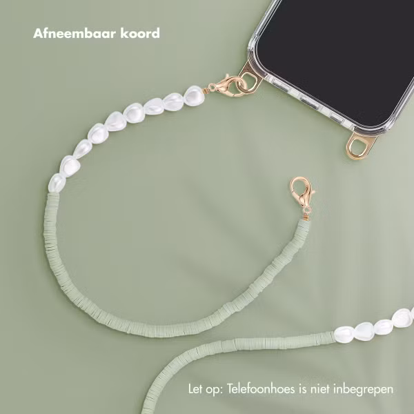 Selencia Telefoonkoorden set met Parels en Elastiekjes - Pistache Cream