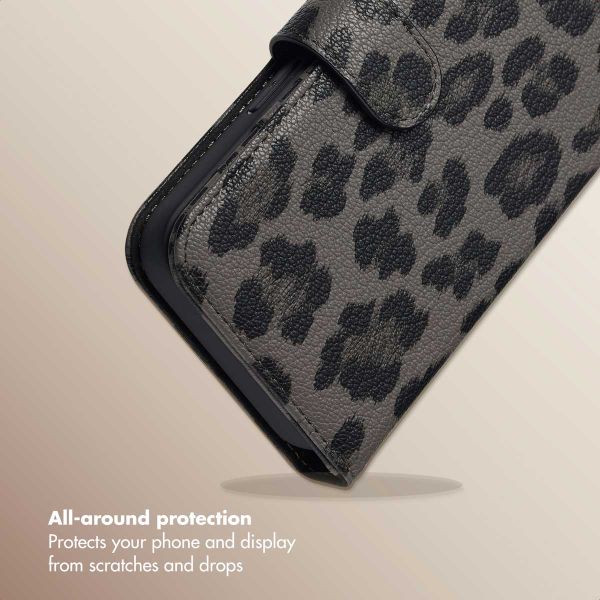 Selencia Sabi Bookcase with Leopard Print Apple iPhone 17e / 16e - Midnight Black