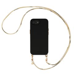 Selencia Rivièra MagSafe Backcover met afneembare haakjes voor de Apple iPhone 17e / 16e - Velvet Black + Sleek Chain (130 cm) - Gold