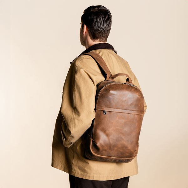Accezz Leather Laptop rugzak 16 inch - Cognac
