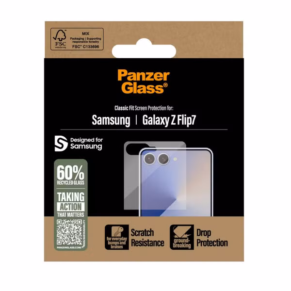 PanzerGlass Ultra-Wide Fit Anti-Bacterial Screenprotector Samsung Galaxy Z Flip 7