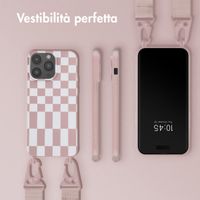 Selencia Siliconen design hoesje met afneembaar koord Apple iPhone 14 Pro Max - Irregular Check Sand Pink
