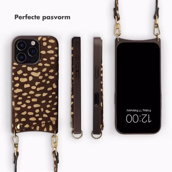 Selencia Nova Real Leather Backcover met Koord en Pashouder Apple iPhone 16 Pro - Fawn Chic