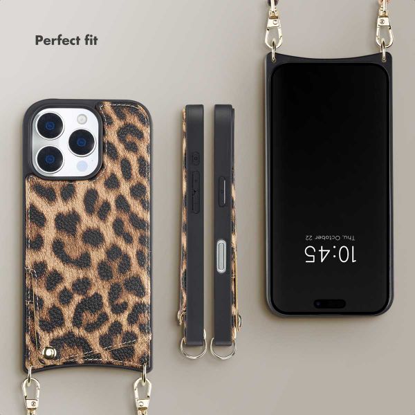 Selencia Nova Phone Case with Cord and Card Holder Apple iPhone 16 Pro - Leopard