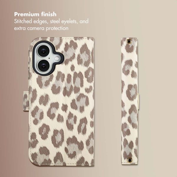 Selencia Sabi Bookcase with Leopard Print Apple iPhone 16 - Soft Ivory