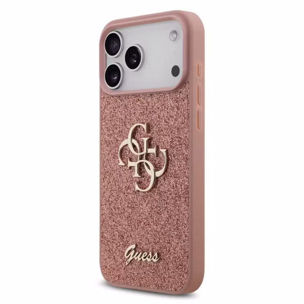 Guess 4G Metal Logo Glitter Backcover Apple iPhone 17 Pro - Roze