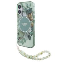 Guess MagSafe IML Flowers Case met beads strap iPhone 16 - Green