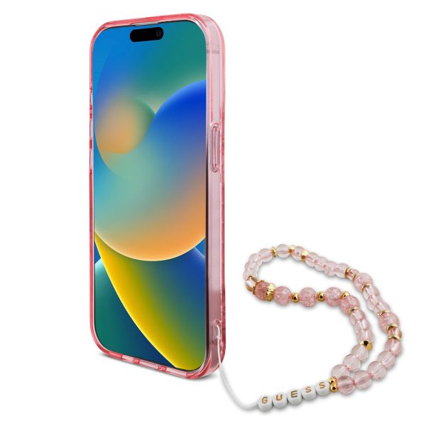 Guess MagSafe IML Flowers Case met beads strap Apple iPhone 15 Pro Max - Pink