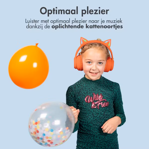 imoshion Draadloze Kinderkoptelefoon LED Light Cat Ear - Decibelbegrenzer - Met AUX kabel - Oranje