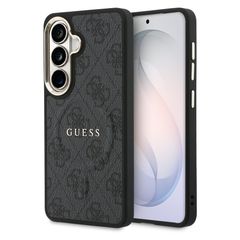 Guess 4G Leather Backcover met MagSafe Samsung Galaxy S26 - Gold Edge - Black