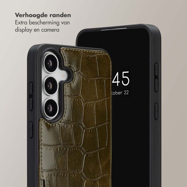 Selencia Nova Croco Telefoonhoes met Koord en Pashouder Samsung Galaxy S25 FE - Dark Olive