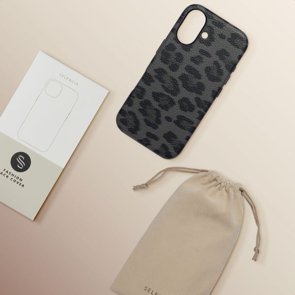 Selencia Sabi Back Cover Panther Print with MagSafe Apple iPhone 16 - Midnight Black