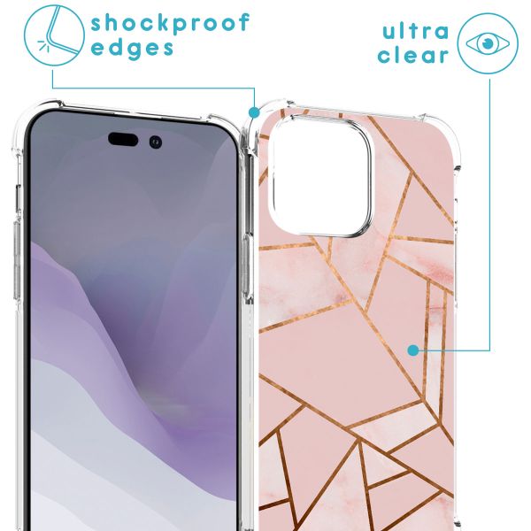 imoshion Design hoesje met koord iPhone 14 Pro Max - Grafisch Koper - Roze / Goud