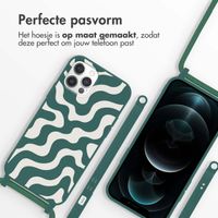 imoshion Siliconen design hoesje met koord iPhone 12 (Pro) - Petrol Green Groovy