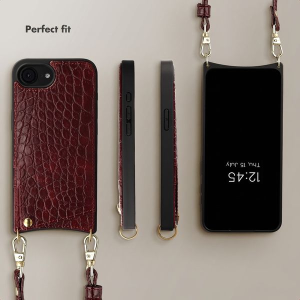 Selencia Nova Croco Phone Case with Cord and Card Holder Apple iPhone 17e / 16e - Choco Brown