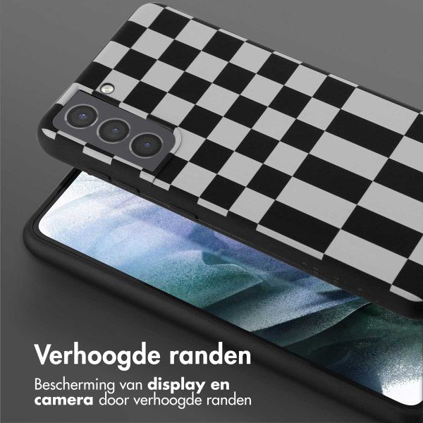 Selencia Siliconen design hoesje met afneembaar koord Samsung Galaxy S21 - Irregular Check Black