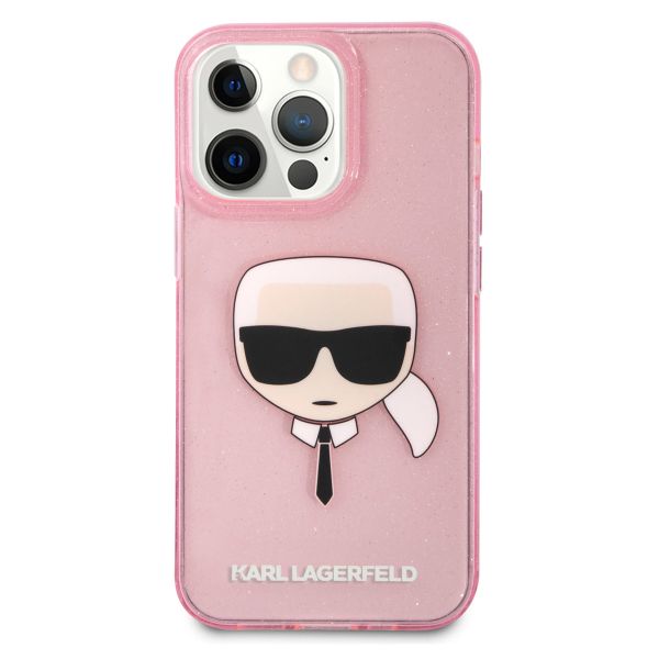 Karl Lagerfeld Karl's Head Silicone Backcover Glitter iPhone 13 Pro - Transparant Roze