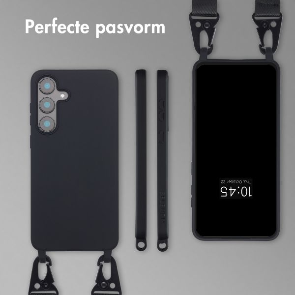 Selencia Siliconen hoesje met afneembaar koord Samsung Galaxy S25 FE - Zwart