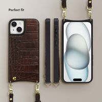 Selencia Nova Croco Phone Case with Cord and Card Holder Apple iPhone 15 - Choco Brown